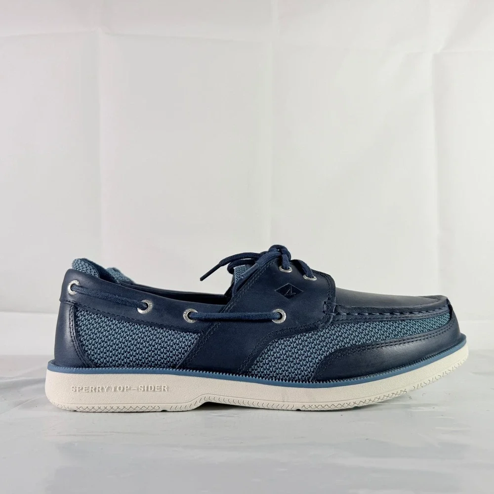 Sperry Surveyor 2-Eye MS LTH NVY Men's Size 10.5 W Navy Boat Shoes New